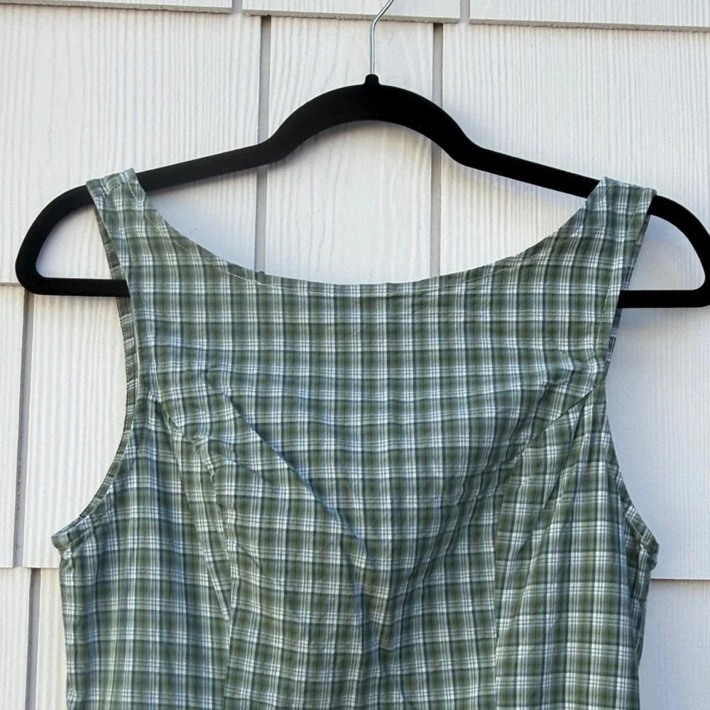 Cotton On High Neck Sage Green Plaid Dropwaist Mini Dress - Picture 5 of 8